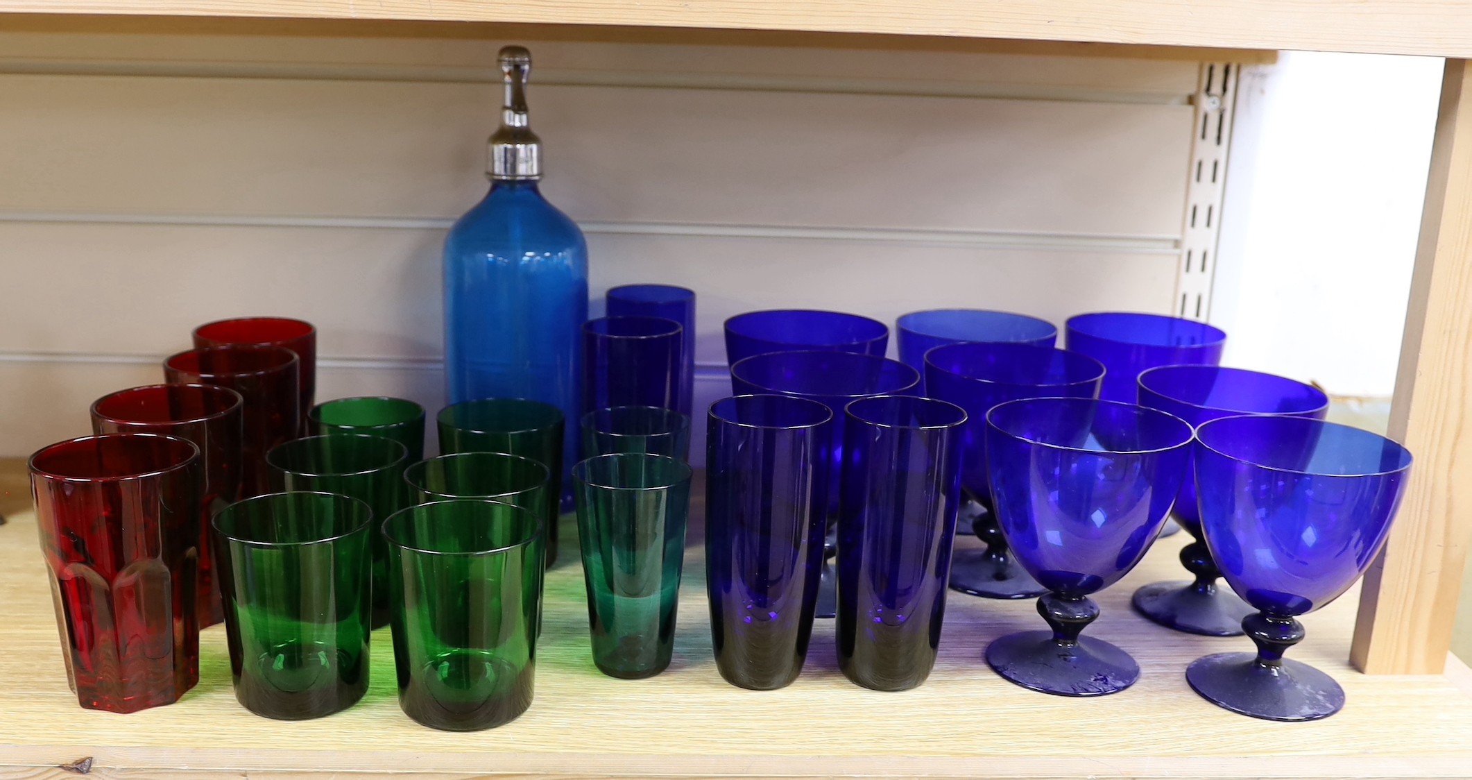 A mixed selection coloured glass wares